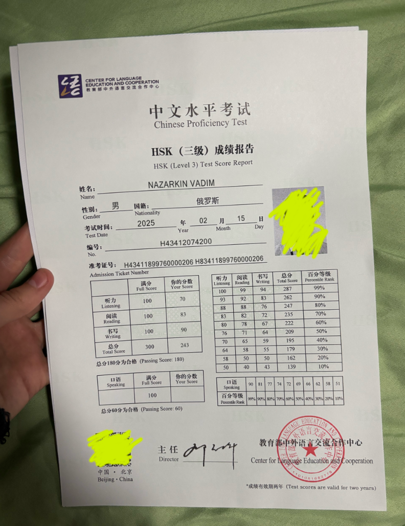 Вадим Назаркин: HSK 3, 243 из 300